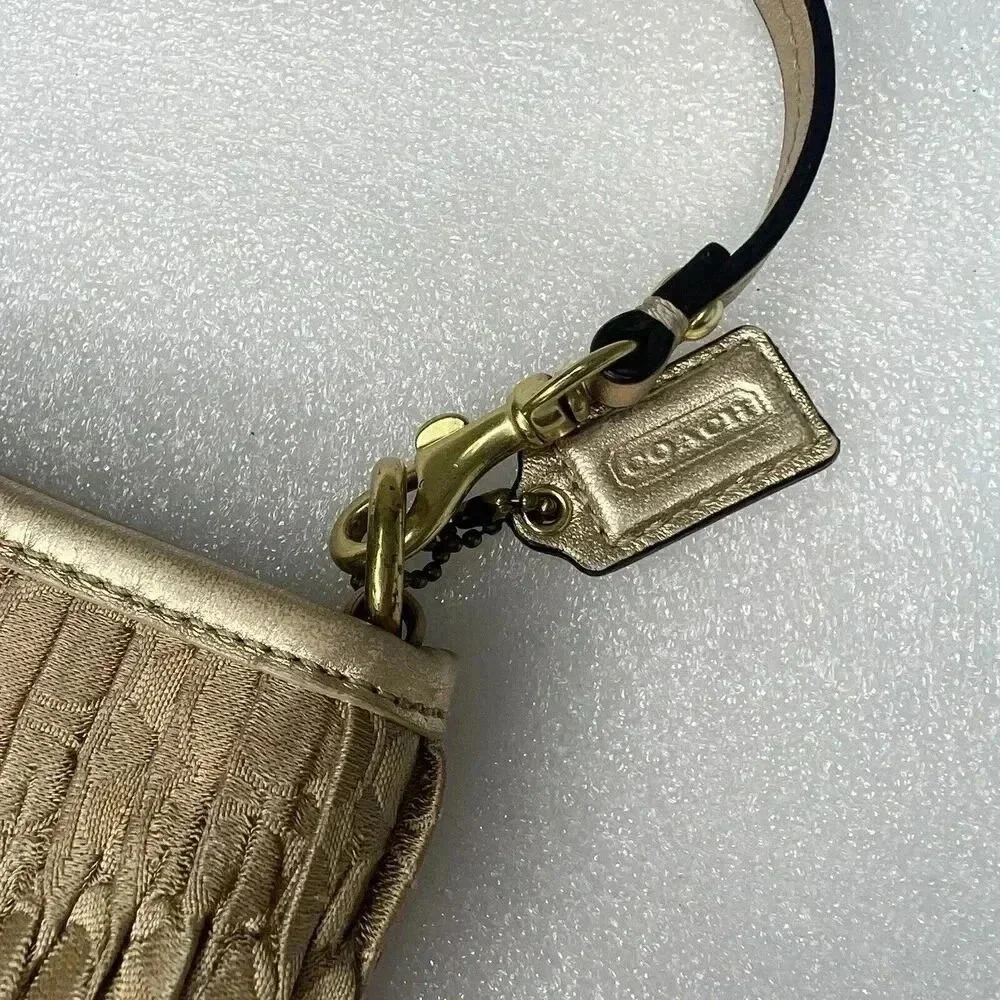 COACH Signature Madison Gold Gathered Pleated Leather‎ Strap Handbag Wristlet - Picture 13 of 13